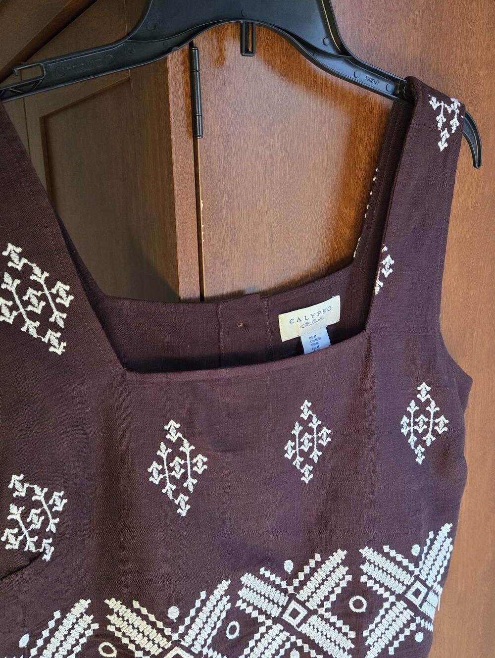 Calypso St. Barth Brown Embroidered Square-Neck Crop Top - Picture 2 of 5